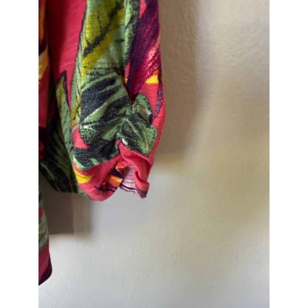 Chico’s 4 Size XXL Tropical Floral V Neck 3/4 Sleeve Top Pink Modal Cotton - Picture 9 of 11